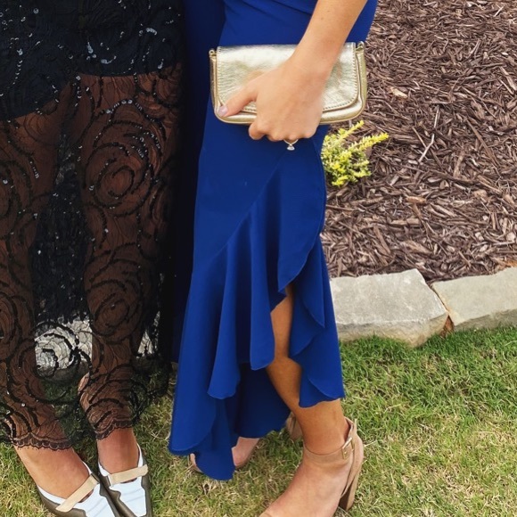 BB DAKOTA BLUE RUFFLE SLIT LEG JUMPSUIT - Picture 2 of 4